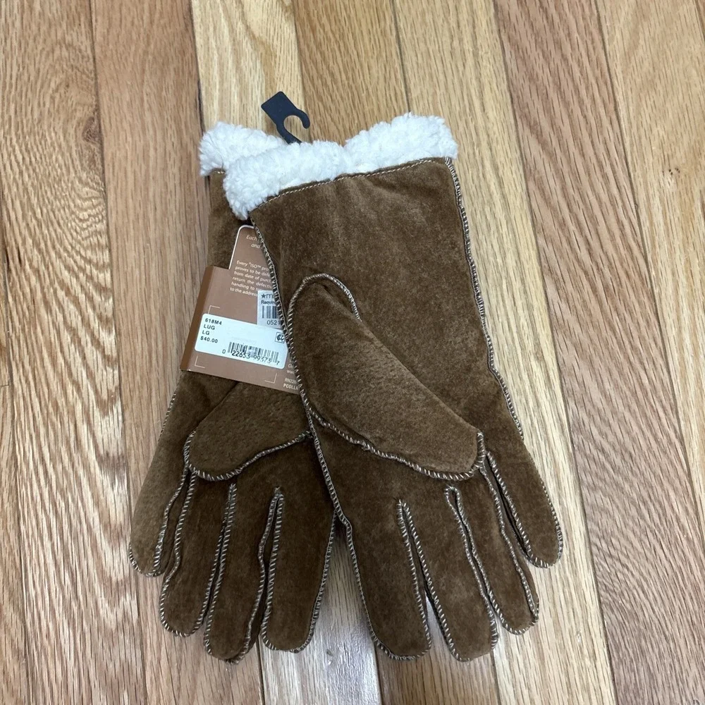 NWT ISO by Isotoner Women's Brown Suede Gloves with Moccasin Stitch Size Large‎